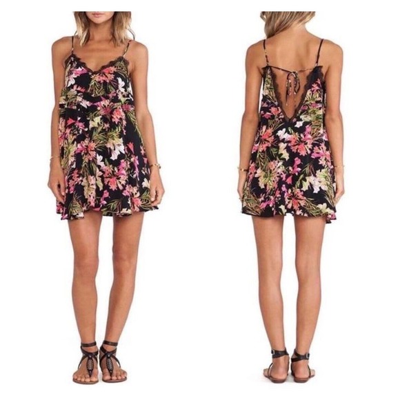 Lovers + Friends Multicolor Lace Trim V Back Floral Bahia Babydoll Dress Size S - Picture 3 of 11